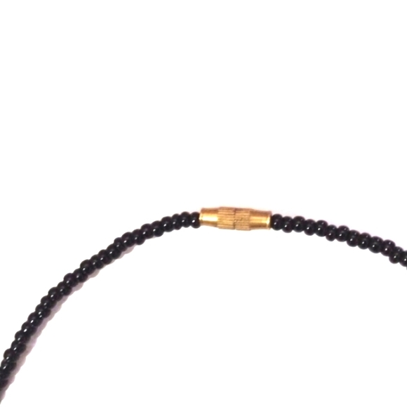 HANDMADE COW HORN BEADED BLACK SEED BEADED BARREL CLASP 19" NECKLACE - Picture 5 of 11